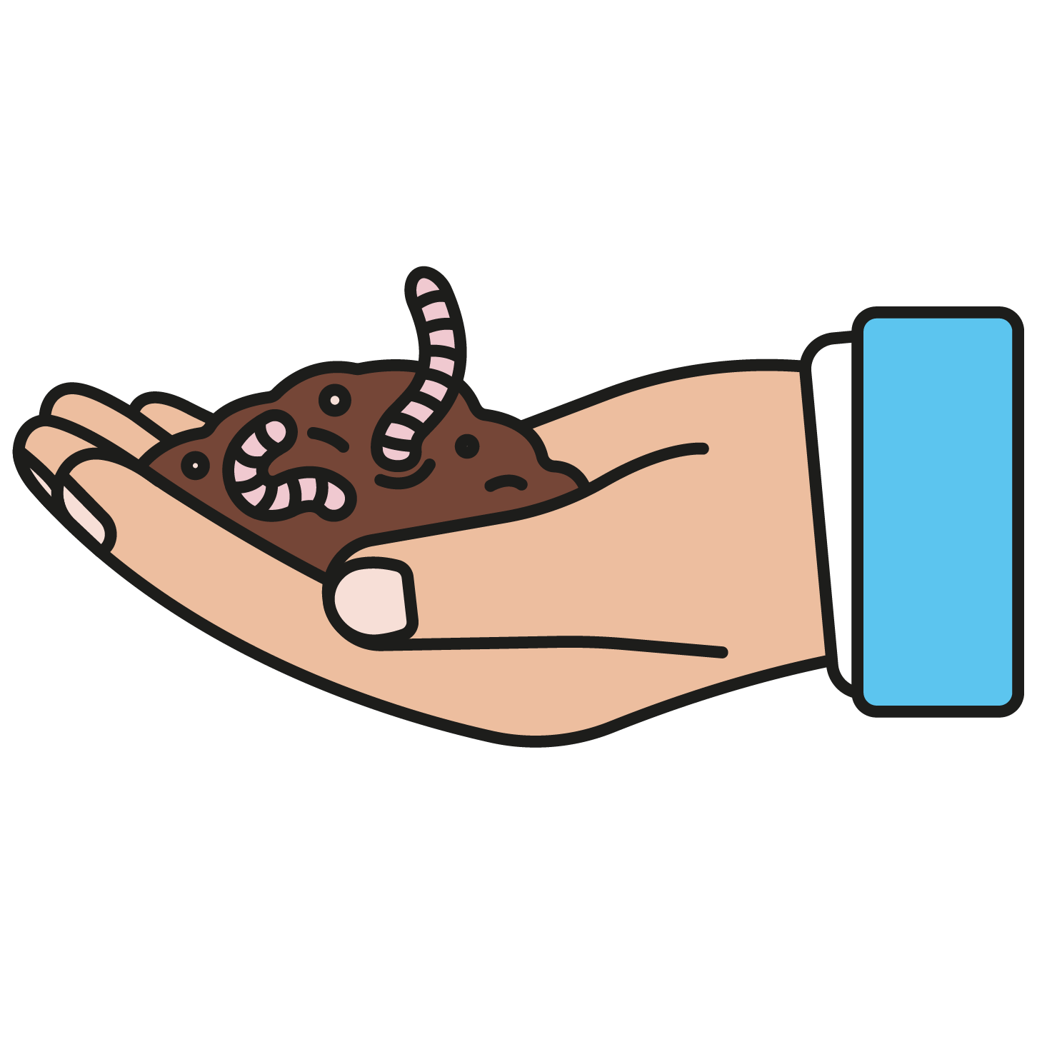 Illustration, Hand mit Erde und Würmern