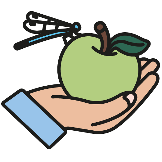 Illustration, grüner Apfel in einer Hand