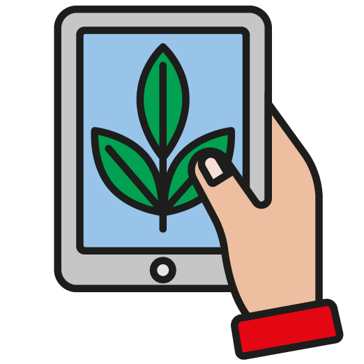 Illustration, Hand hält ein Tablet mit Blatt