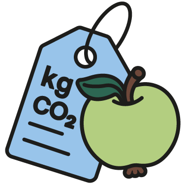 Illustration, grüner Apfel mit CO2-Etikett