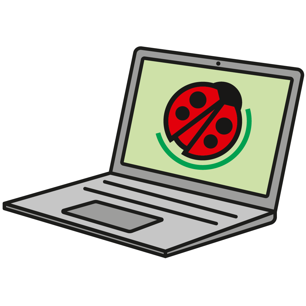 Illustration, Laptop mit Marienkäfer-Design